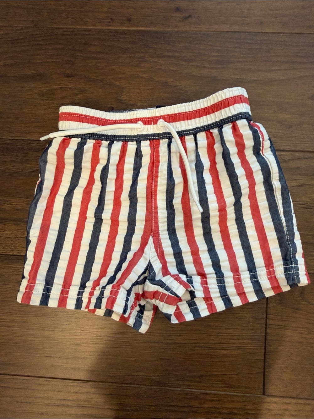 Janie & Jack Red, White & Blue Striped Swim Trunks Size 6-12 Months - C52-022